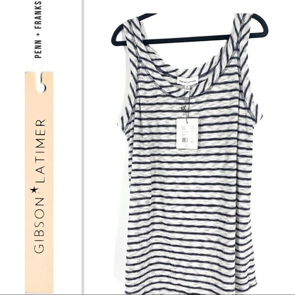 Gibson Latimer Striped Knit Sleeveless Top, Navy Off White, Size M - Picture 1 of 6